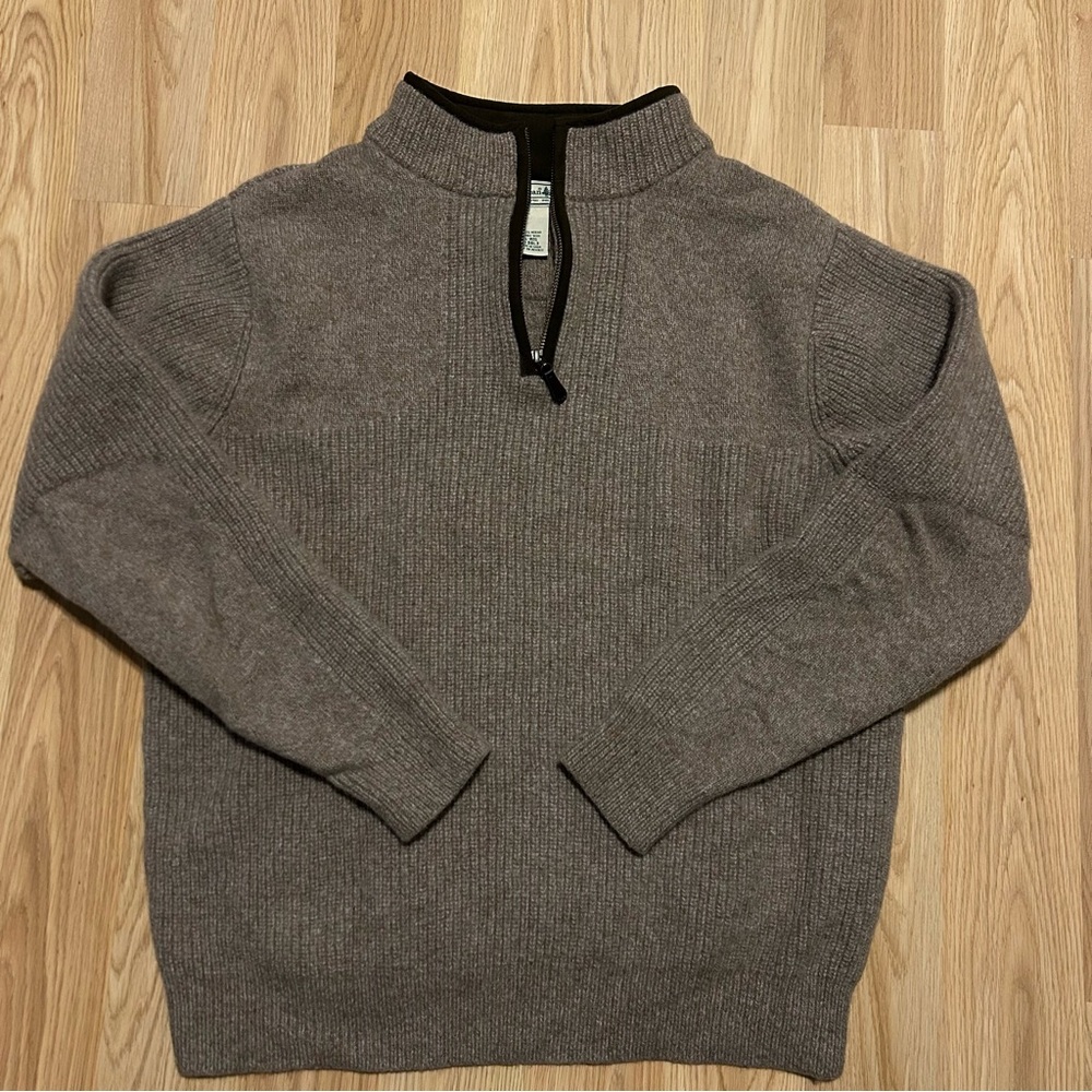 LL Bean Mens Medium Brown 100% Merino Lambs Wool Waterfowl 1/4 Zip Sweater 0DBL3